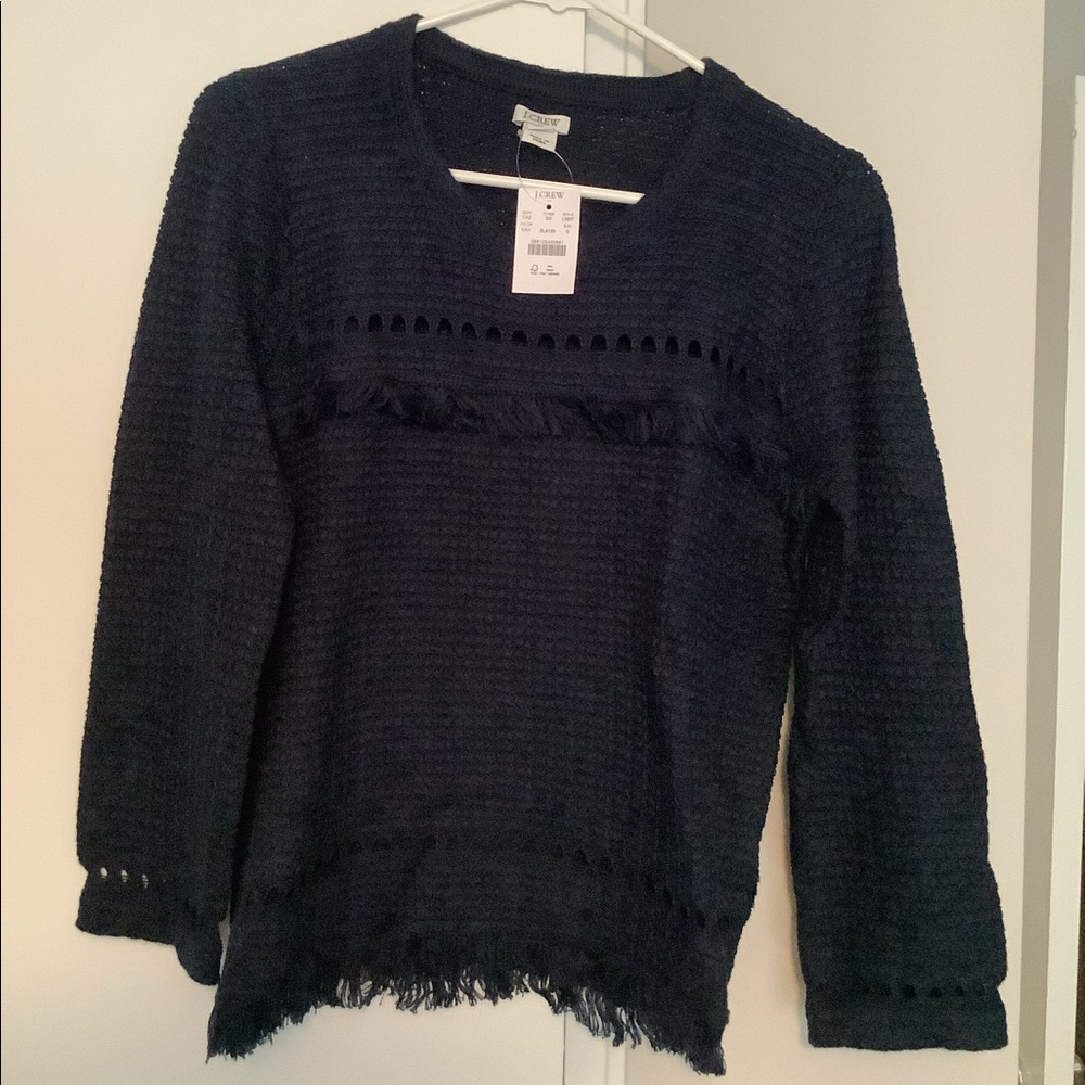 J. Crew navy blue fringe sweater s small new